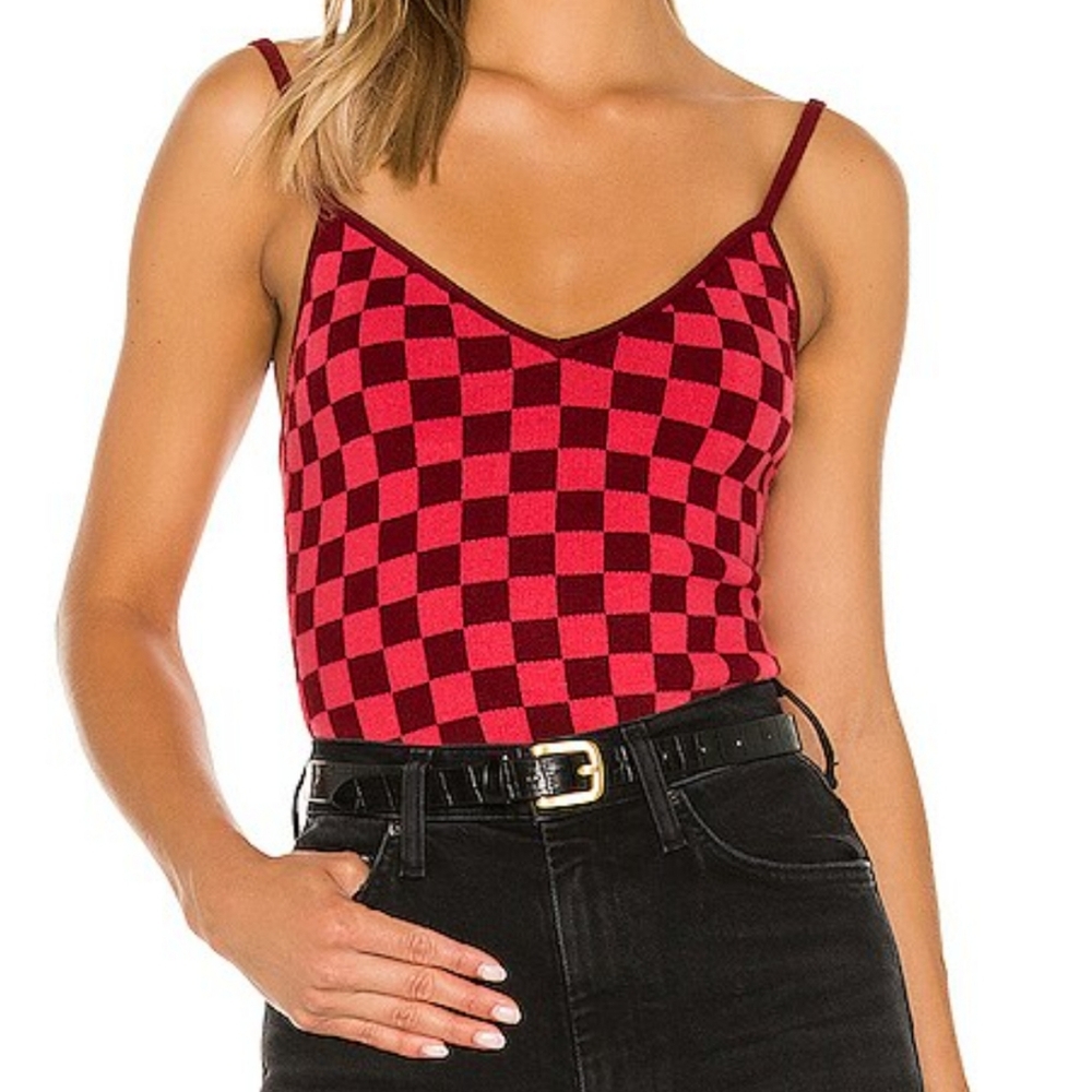 Superdown Gwen Checkered Tank Red and Pink Size Small